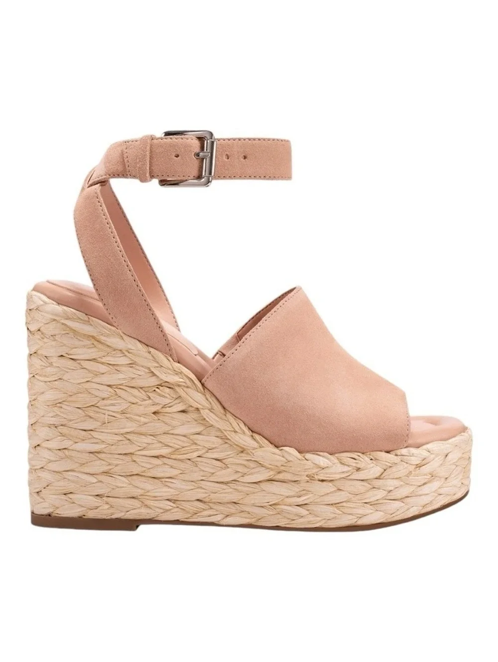 Marc Fisher LTD Nelly Espadrille Wedge Sandals Blush Suede Ankle Strap Size 8M